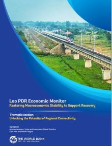 Cover of Lao Economic Monitor Report, April 2022. Shows the new Laos-China railway.