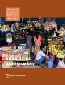Cover of Myanmar Economic Monitor Report, January 2023. Shopping.