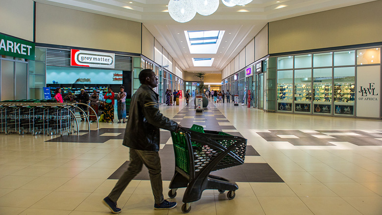 Shoppers at the newly opened East Park Mall in Lusaka