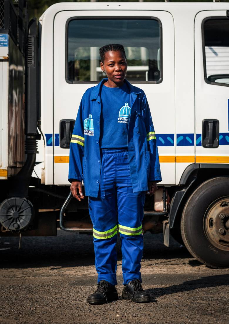 Senzi Dumakude, a member of an eThekwini Municipality sewage blockage crew in Durban, South Africa