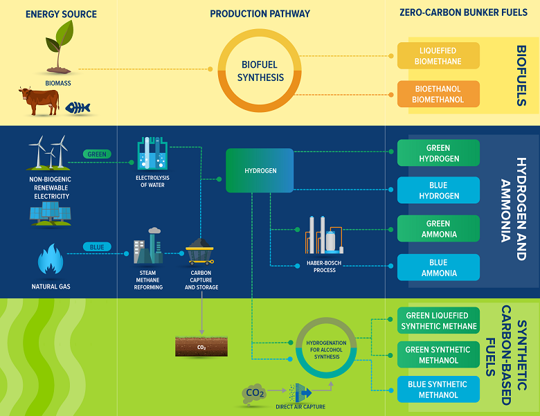 Zero-carbon bunker fuel options for shipping