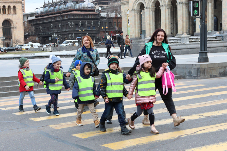 Child Learns Cross Road Pedestrian Crossing Traffic Rules Children