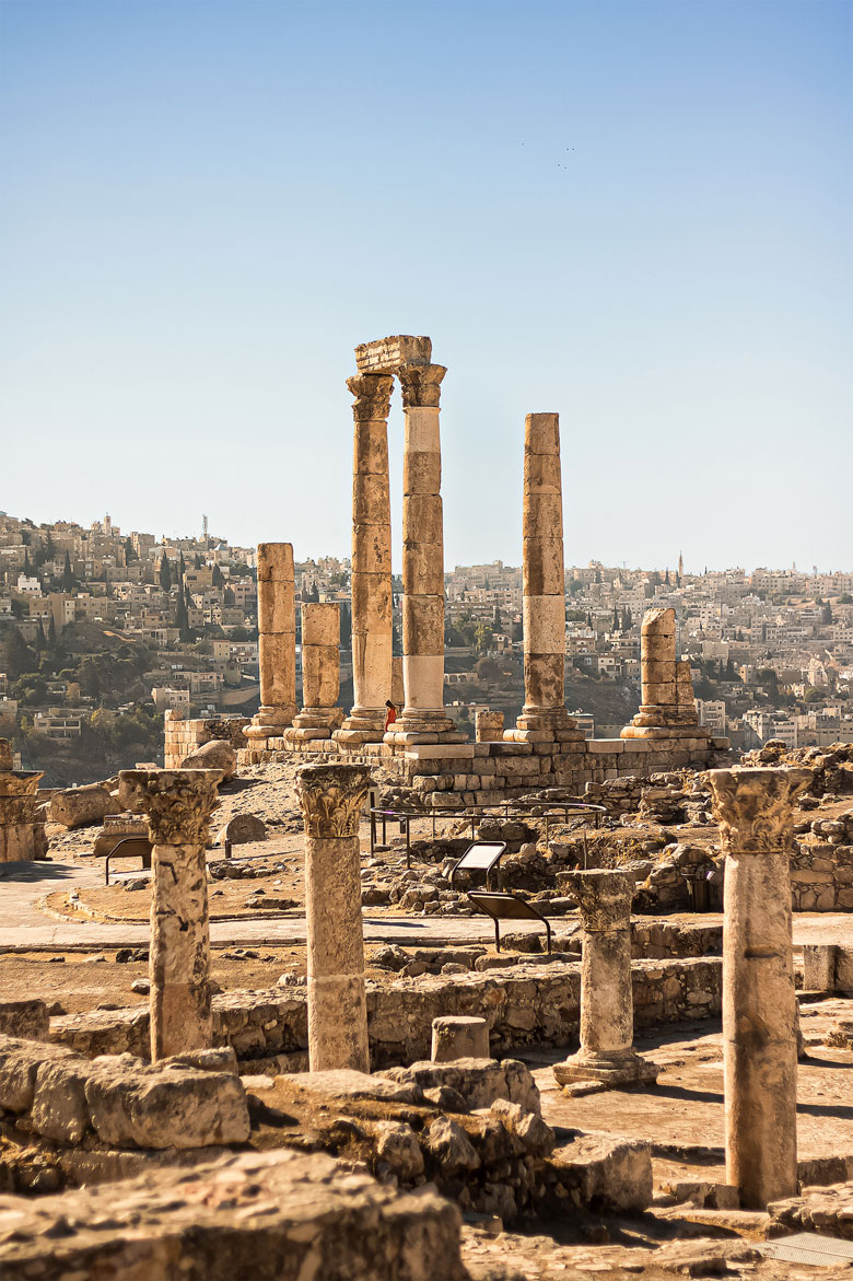 Temple of Hercules at Amman Citadel (Jabal al-Qal'a), a historic and touristic attraction point of Jordan. 