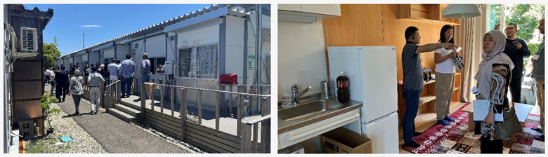 LEFT: Appearance of prefabricated type temporary housing RIGHT: Inside of the new types of post-disaster housing