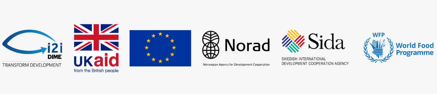 Logos of DIME, UKAID, EU, Norad, Sida, WFP