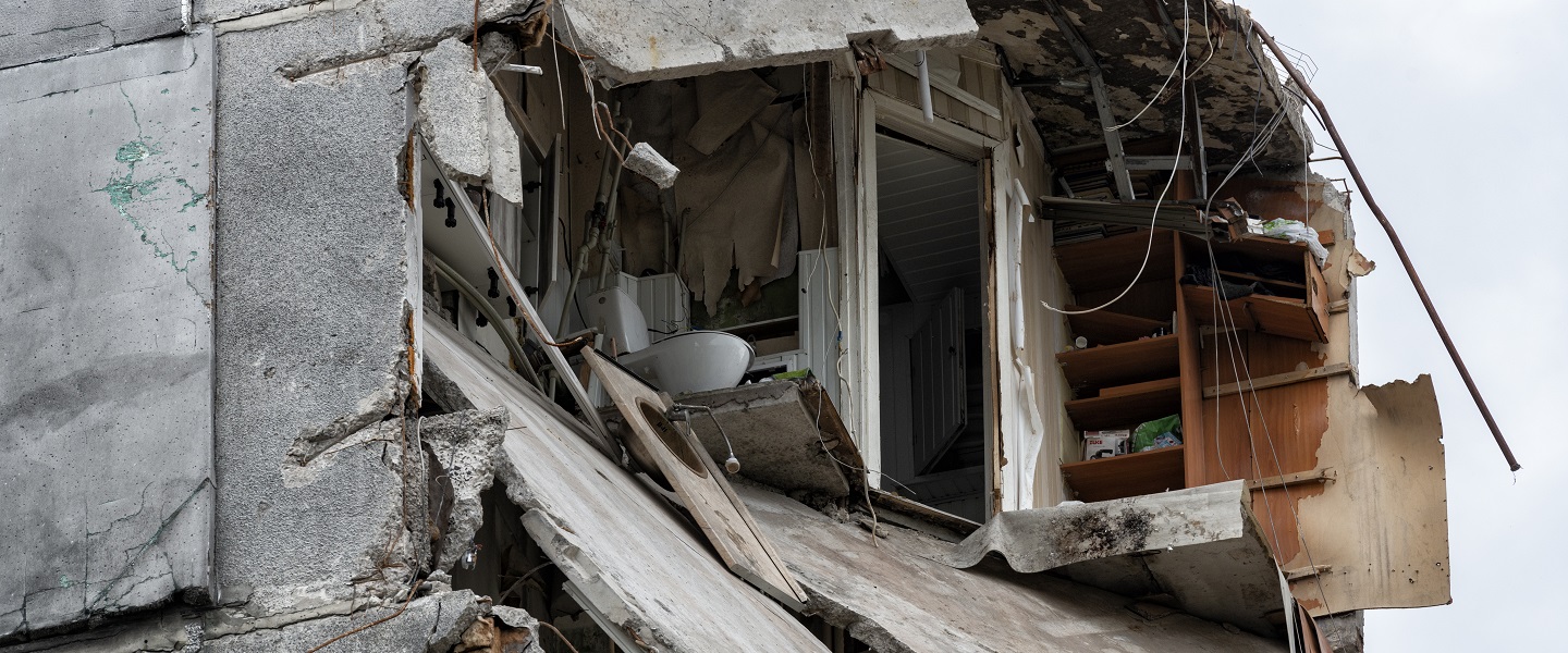 A destroyed apartment in Borodyanka, Ukraine