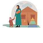 WDR 2021 illustration for chapter 5 Chapter 5. Data infrastructure policy: Ensuring equitable access for poor people and poor countries--woman with a baby and a child