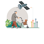 WDR 2021 illustration for Chapter 9. Creating an integrated national data system--elderly man walking with a dog