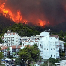 Wildfire in the forest near a resort in Marmaris, Türkiye 