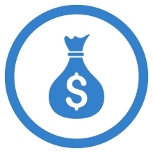 Money bag icon in white and blue 