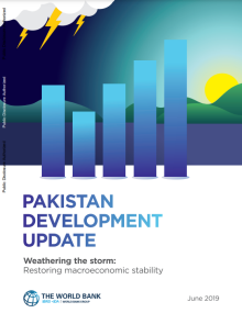 Illustration of economic chart with fair weather and bad weather on either side