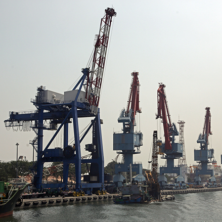 Large cranes at Tanjung Priok port, Indonesia’s most advanced and efficient port.