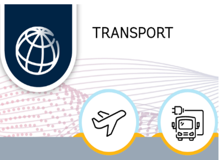 Transport banner with icons for airplanes and electric vehicles