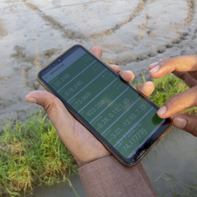 Phone being used to track digital sensor in field