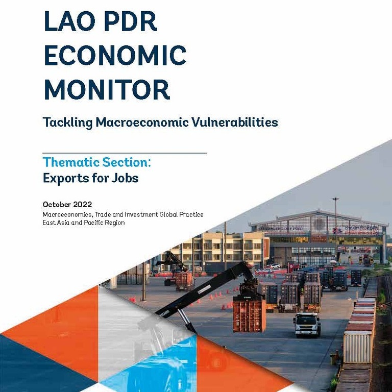 Cover of Lao Economic Monitor Report, October 2022. Shows the Thanaleng Dry Port.