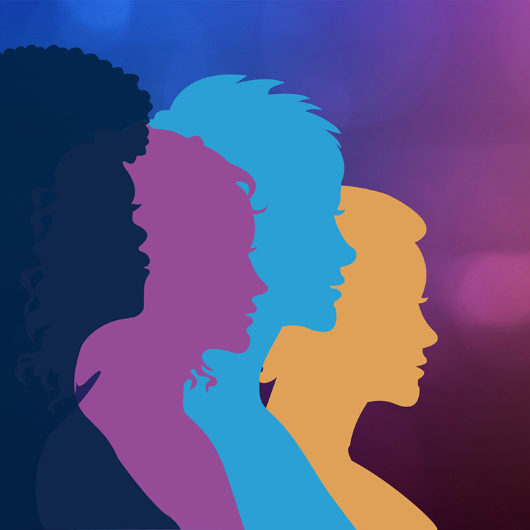 colorful profiles of women GBV logo