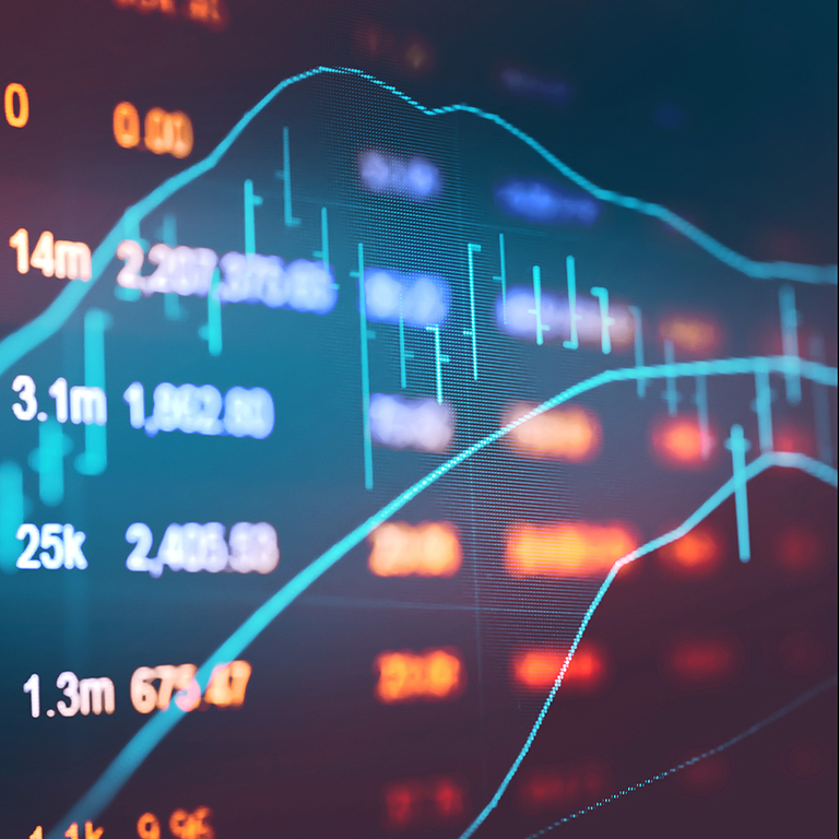 Abstract image of financial data combining numbers and line charts.