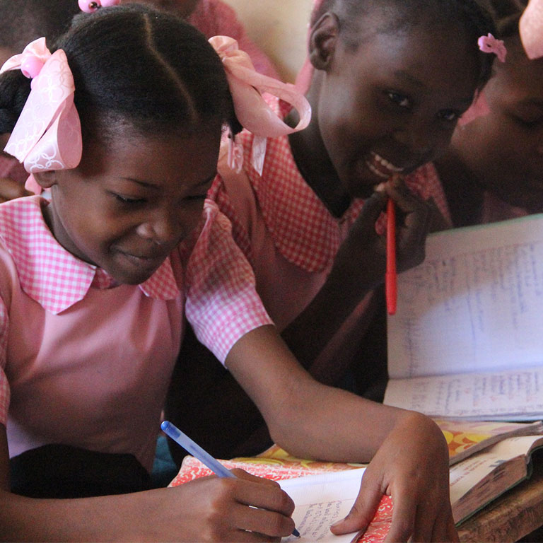 Girls from Haiti at their school