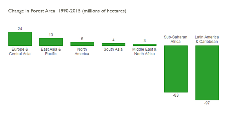 Change in forest area over the past 25 years.