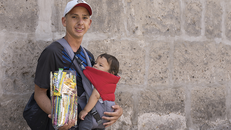   A Venezuelan migrant selling candy on the streets of Lima, Peru Copyright World Bank