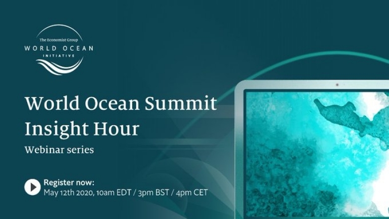promo for the World Oceans Summit May 12 green background