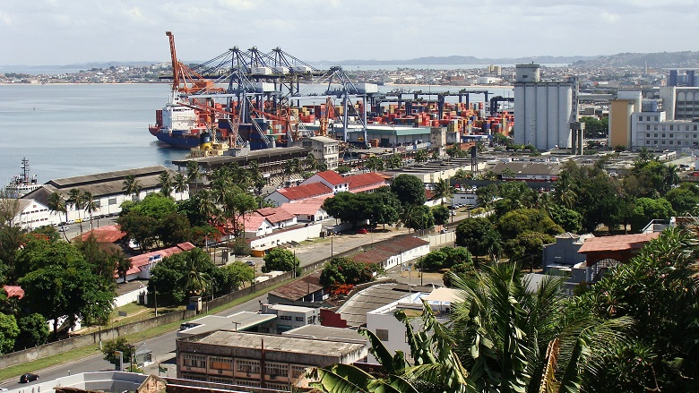 The Port of Salvador in All Saints Bay, Bahia, handles both cargo and cruise ships