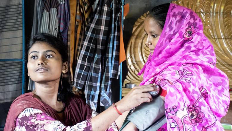 Two women at a health center in Bangladesh