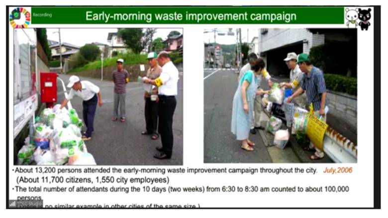 Citizen volunteers at waste collection points in Kitakyushu