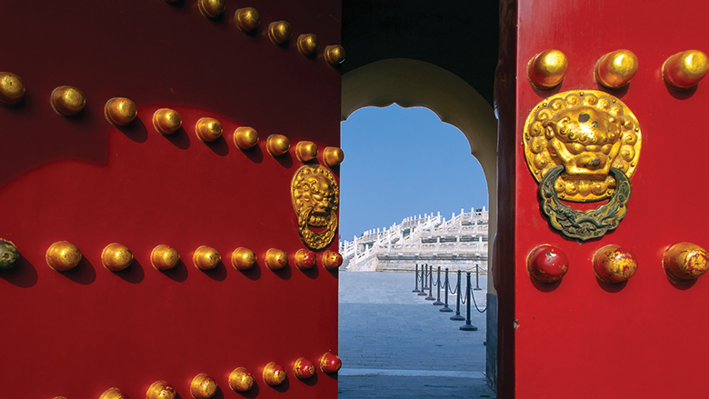 Architectural details doors of Temple of Heaven complex in Beijing China. Photo: ©Vitaliy Hrabar/Shutterstock