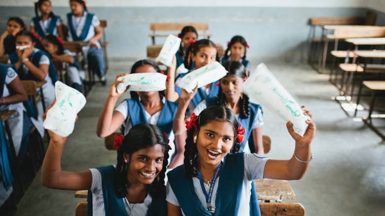 Schoolgirls with Anandi pads.
