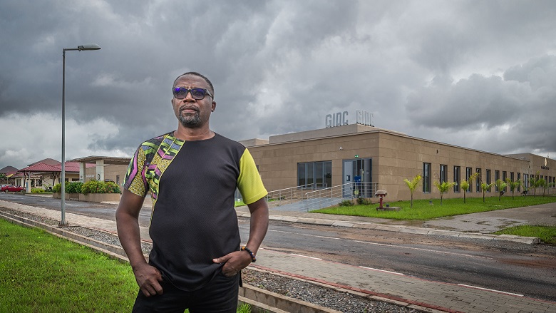 Kofi Essel-Appiah, the architect of the Ghana Infectious Disease Center, stands outside of the (GIDC) Ghana Infectious Disease Center. 