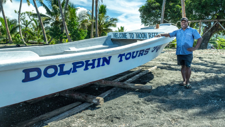 Josefa Bau from Nataleira runs dolphin watching tours from Natalei eco-lodge in Fiji alongside his wife, Viniana Vuibau