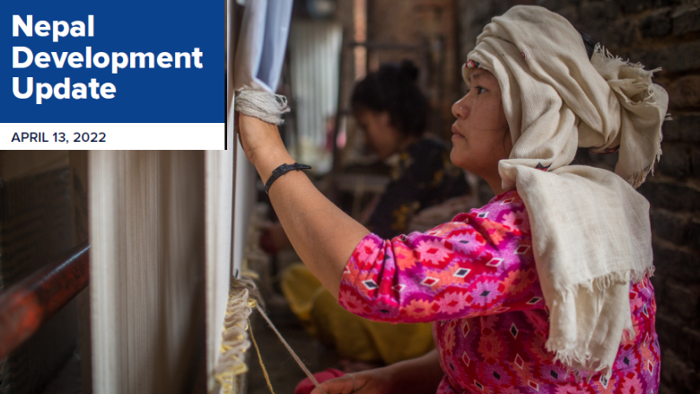 A woman working in a factory in Nepal and Nepal Development Update tagline 