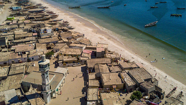 Aerial view of Bargny. Inhabitants say in the last couple of decades, the water eroded more than 200 meters of coast.