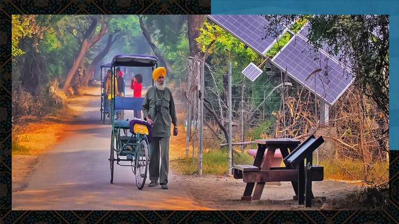 Indian man walks in park