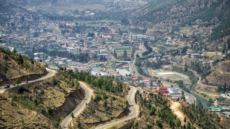Aerial view of winding hill road in Thimphu, Bhutan. Photo: Crystal Image/Shutterstock.com