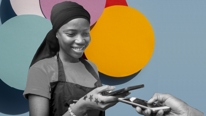 African woman making mobile payment