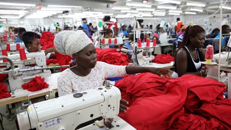 Dignity factory workers producing shirts for overseas clients, in Accra, Ghana