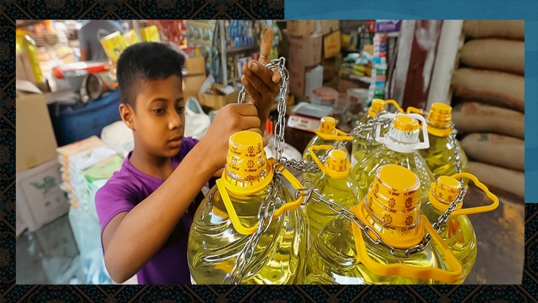 A boy locking oil commodity 