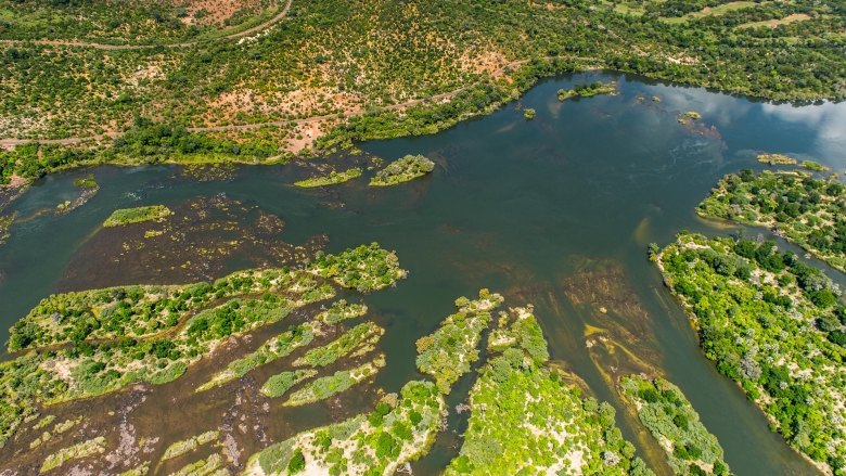 Aerial view of the Zambezi river