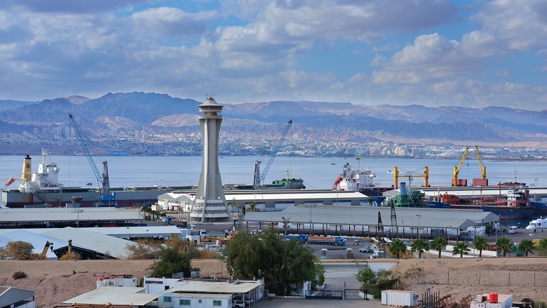 View to the cargo port of Aqaba, Jordan.