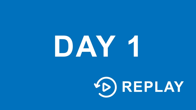 blue button with text day 1 replay