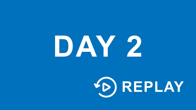 blue button with text day 2 replay