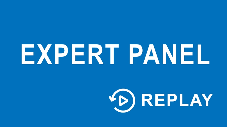 blue button with text expert panel replay