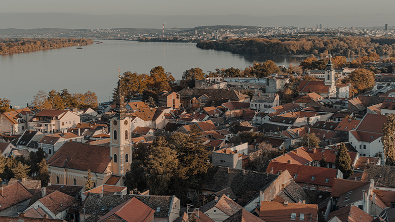 Aerial view of city in Serbia