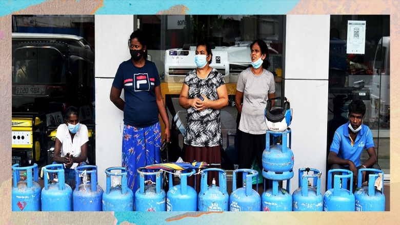 People queue to buy Liquefied Petroleum Gas (LPG) cylinders in Colombo, Sri Lanka
