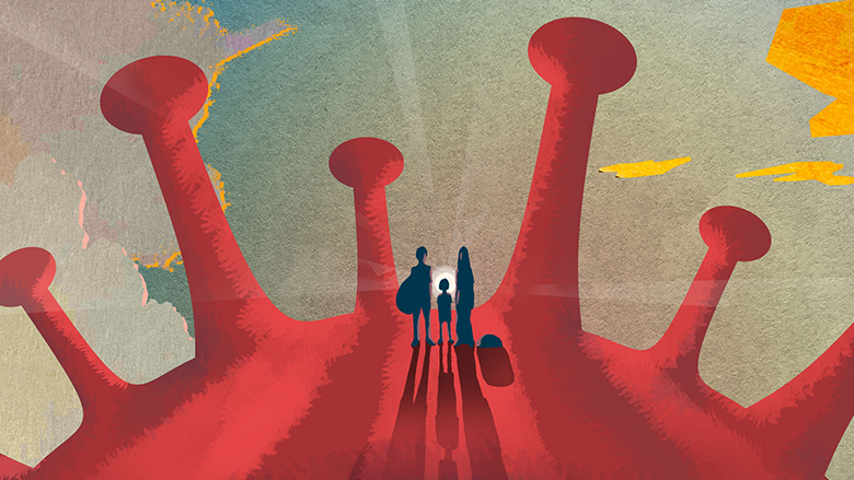 Illustration of family against covid-19