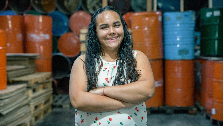 Woman at fruit processing plant