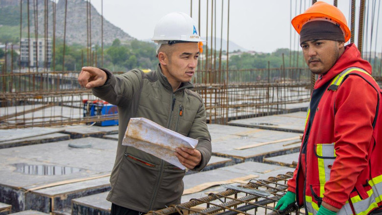 Two construction workers in Osh, Kyrgyz Republic