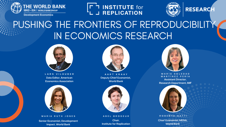 Event flyer for Economics research reproducibility panel with panelist headshots